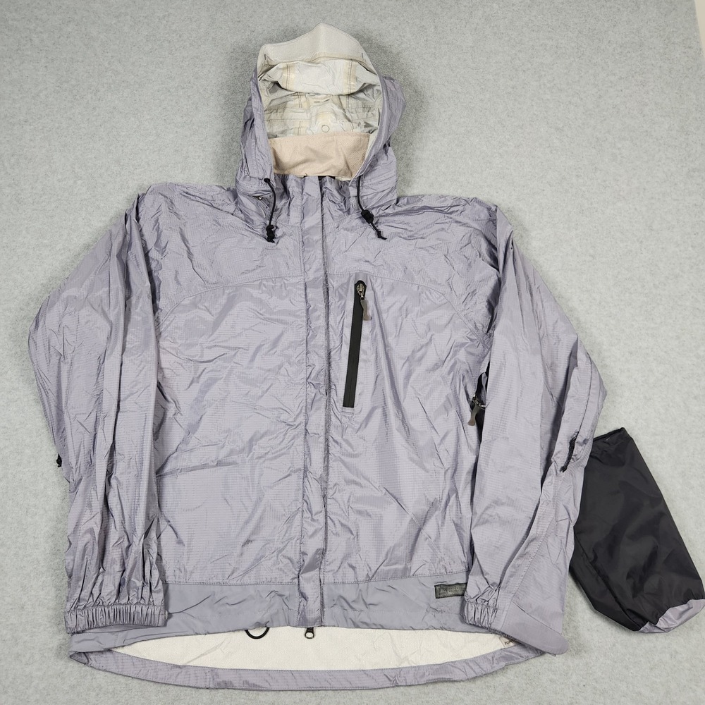 REI Windbreaker Jacket Womens L Grey Topo Print Hooded Ripstop Full Zip Packable